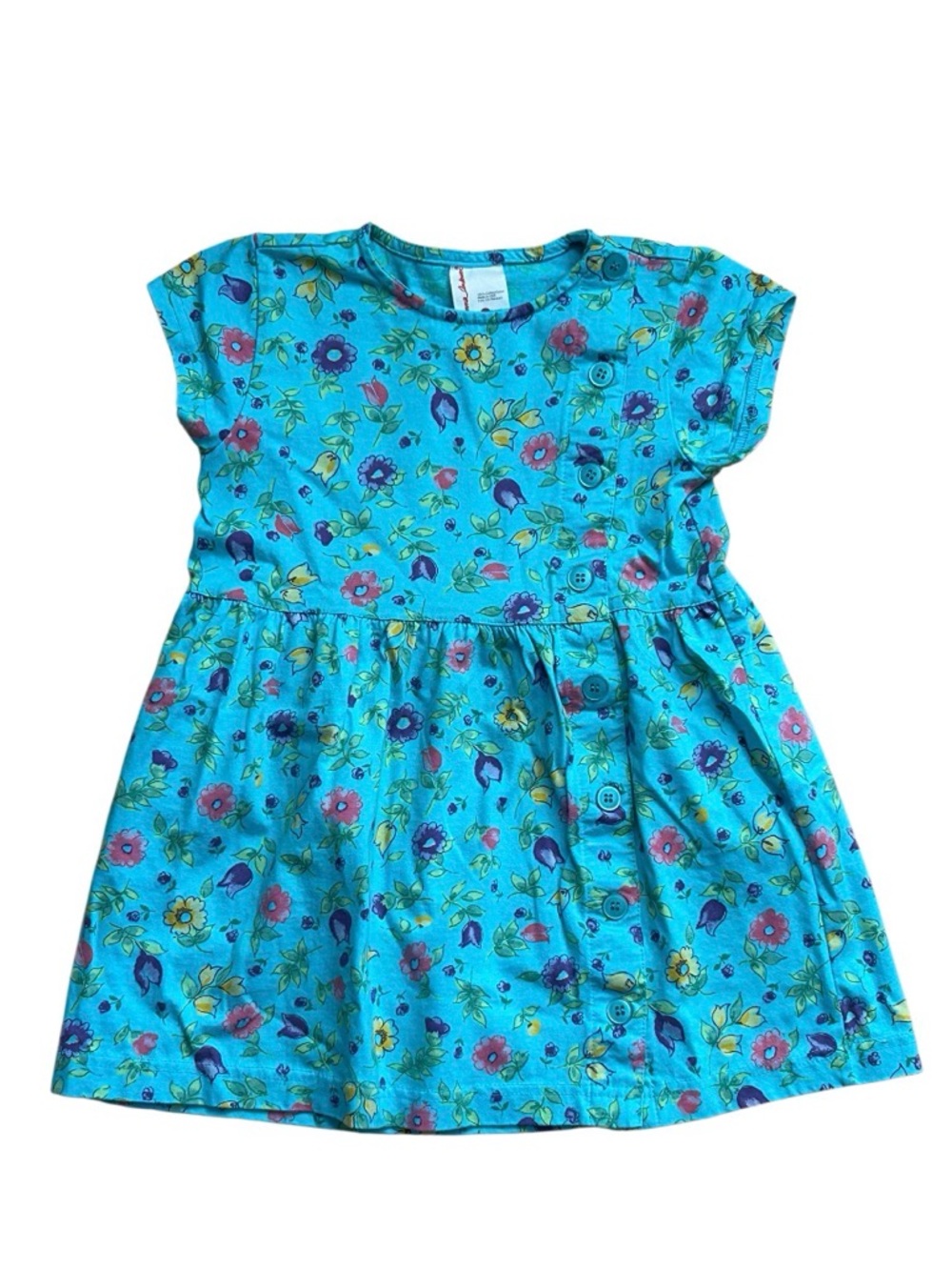 Hanna Andersson Floral Button-Front Cap Sleeve Dress Sz 100 4T